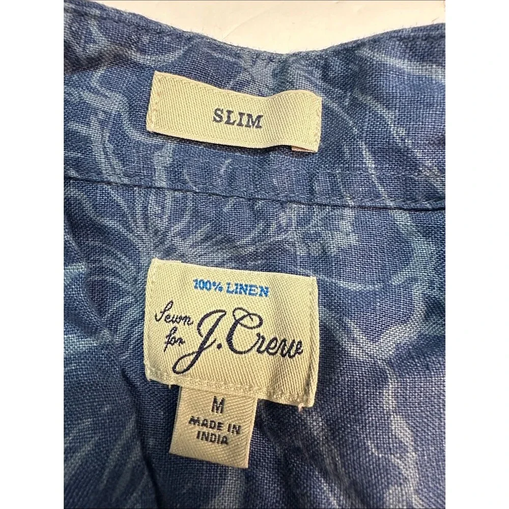 J. Crew Linen Button Up Long Sleeve Shirt, Blue Tropical Floral Men's M Slim Fit